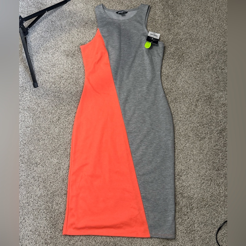 Project RUNWAY Asymmetrical Gray and Orange Dress